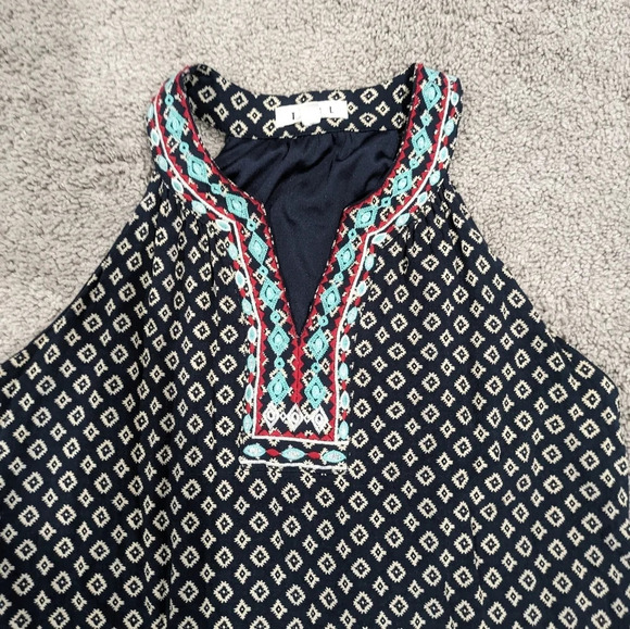 THML Navy Blue Sleeveless Pattern Dress embroidered details Size Medium - Picture 2 of 8